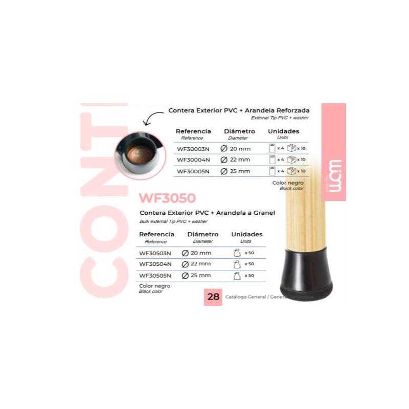 Contera exterior de PVC con arandela – Ø 22 mm – 50uds. – Negra